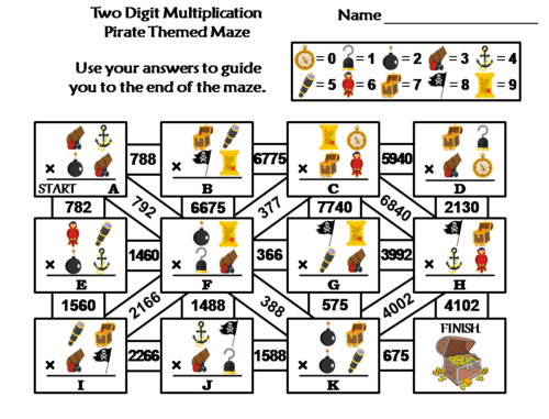 Two Digit Multiplication Activity: Pirate Themed Math Maze