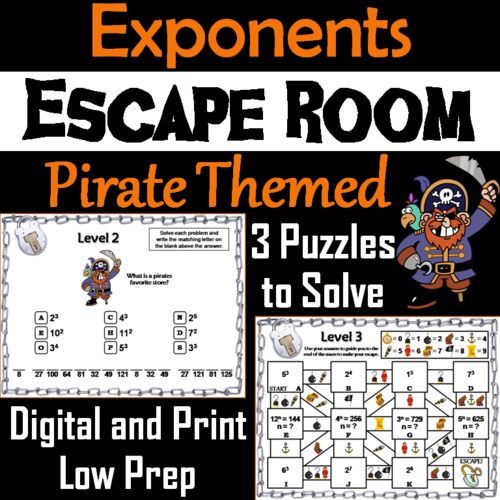 Exponents Activity: Pirate Themed Escape Room Math 5th 6th 7th 8th