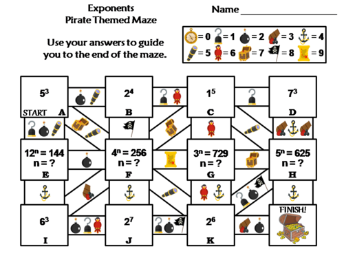 Exponents Activity: Pirate Themed Math Maze