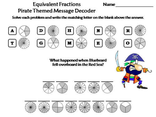 Equivalent Fractions Activity: Pirate Themed Math Message Decoder