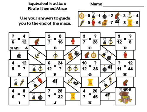 Equivalent Fractions Activity: Pirate Themed Math Maze