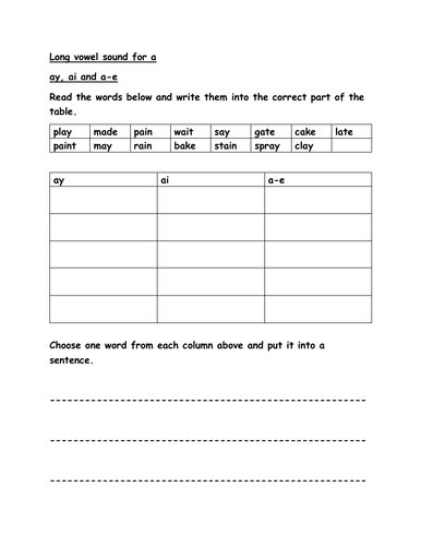 Phonics Long Vowel sounds complete set of worksheets x10 Year 1 Year 2