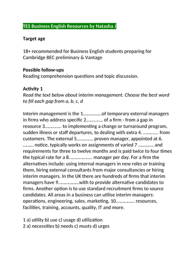 Business English  Interim management  by Natasha J