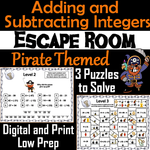 Adding and Subtracting Integers Activity: Pirate Themed Escape Room Math