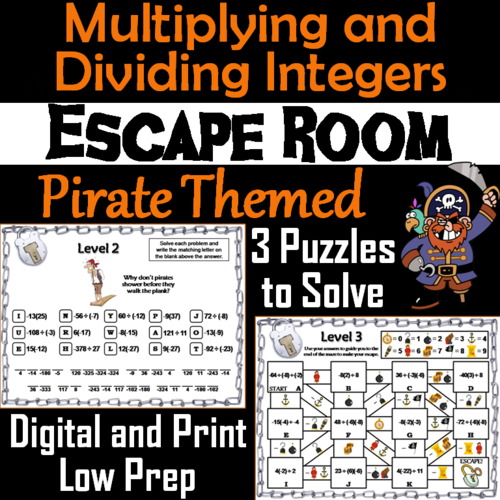 Multiplying and Dividing Integers Activity: Pirate Themed Escape Room Math