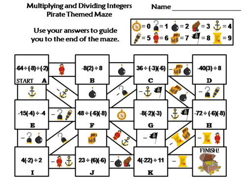 Multiplying and Dividing Integers Activity: Pirate Themed Math Maze
