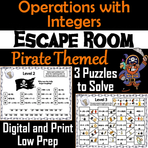 Operations with Integers Activity: Pirate Themed Escape Room Math