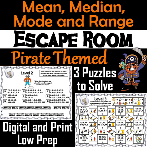 Mean, Median, Mode, and Range Activity: Pirate Themed Escape Room Math