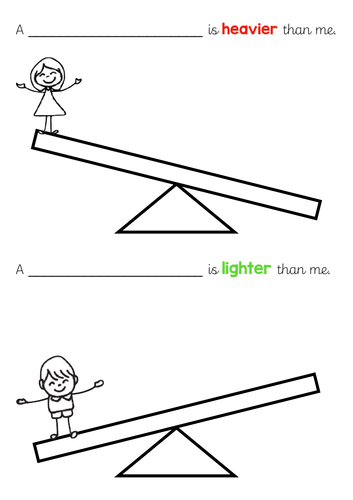 Year 1 / Year 2 Heavier and Lighter Worksheet