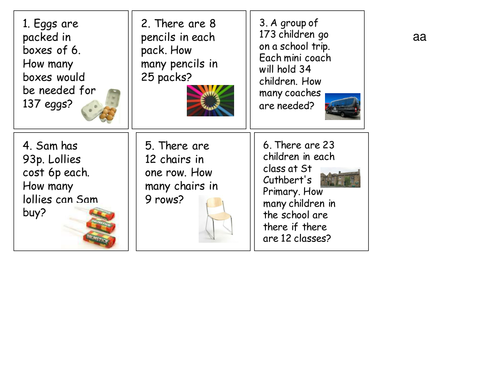 Year 3 and 4 word problems for division and multiplication