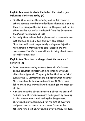 AQA A 9-1 MODEL ANSWERS GCSE RS CHRISTIANITY