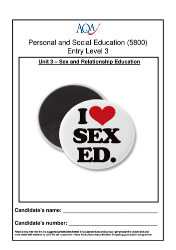 PSHE AQA 5800 Sex Education Unit Booklets