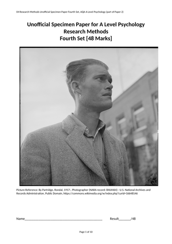 Unofficial exam paper for A Level Psychology Research Methods, 4th set [48 marks]