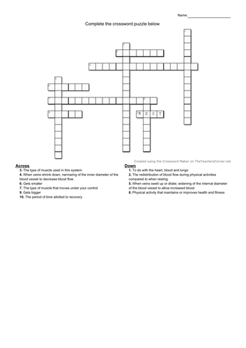 Cardiovascular system crossword | Teaching Resources
