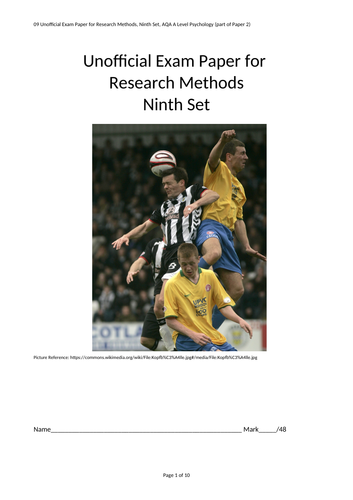 Unofficial exam paper for A Level Psychology Research Methods, 9th set [48 marks]
