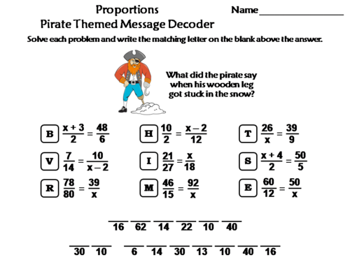 Solving Proportions Activity: Pirate Themed Math Message Decoder