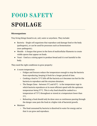 Food safety notes Food Preparation and Nutrition