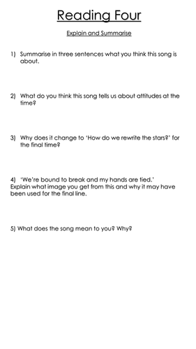 Rewrite The Stars Reading Comprehension Teaching Resources