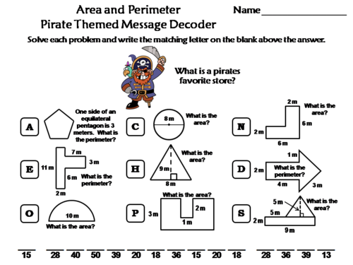 Area and Perimeter Activity: Pirate Themed Math Message Decoder