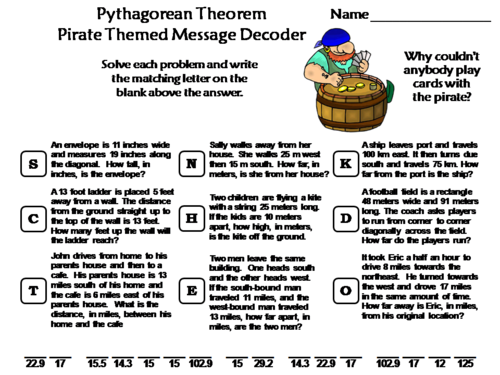 Pythagorean Theorem Activity: Pirate Themed Math Message Decoder