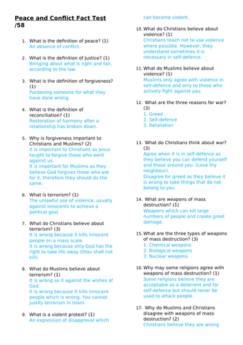 AQA Theme D Peace and Conflict - Knowledge test with answers