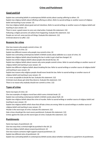AQA Theme E Crime and Punishment - exam questions