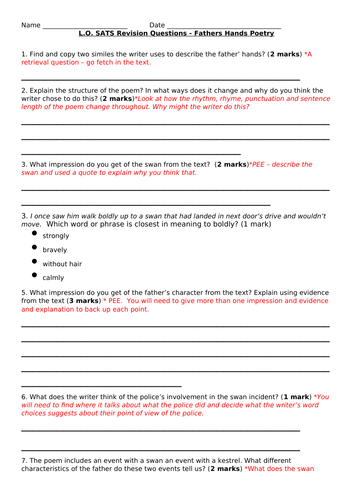 Year 6 Reading Paper Questions Written in SATs style with mark allocations, space to record & stems