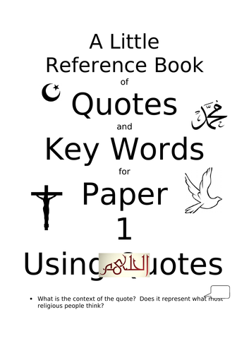 Key Words and Quotes for AQA Religious Studies GCSE Paper 1 Christianity and Islam