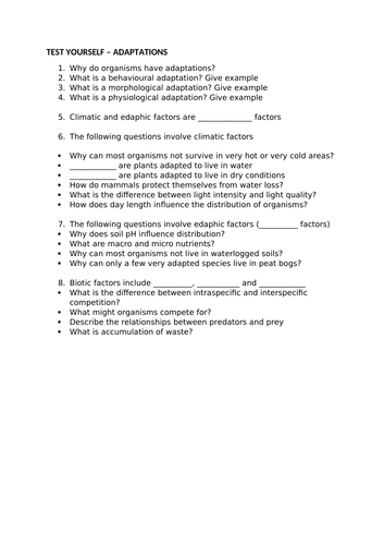 AS BIOLOGY  Revision recall questions