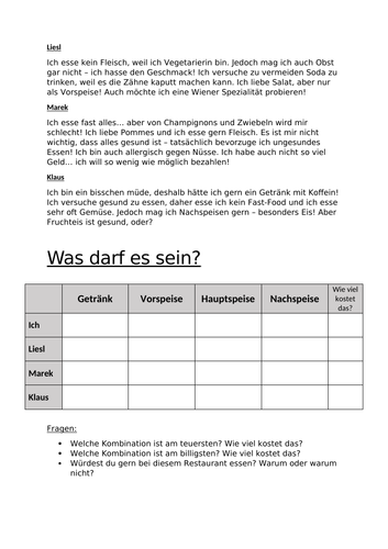 German Menu Logic Problem