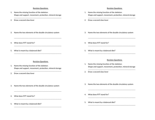 OCR GCSE PE Revision Starter Questions and Answers