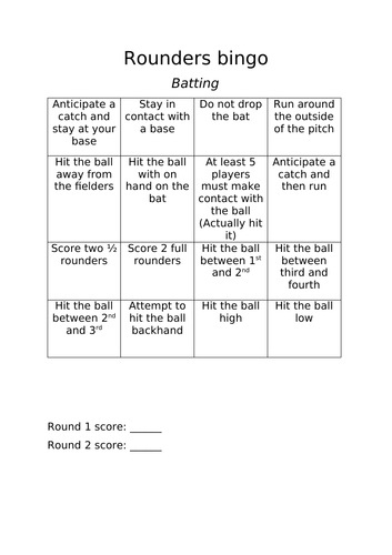 Rounders batting BINGO