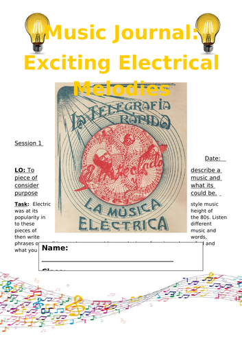 Music Planning and Accompanying Music Journal - Electricity Theme