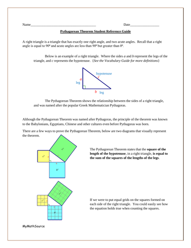Pythagorean Theorem Student Reference Guide