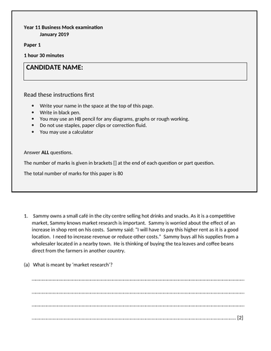 Business Paper 1 iGCSE Cambridge