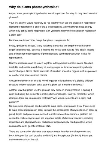 What plants do with glucose DART