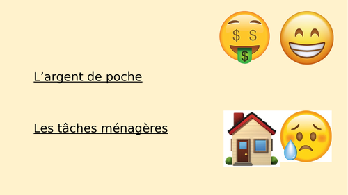 Pocket money/Household chores sentence builder (Y9Fr)