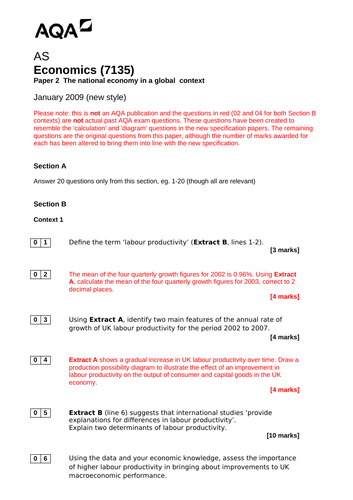 AQA AS Economics (new spec) Additional Unit 2 Past Paper - January 2009 (re-worked)