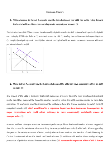 Synoptic ULEZ questions for A Level Economics