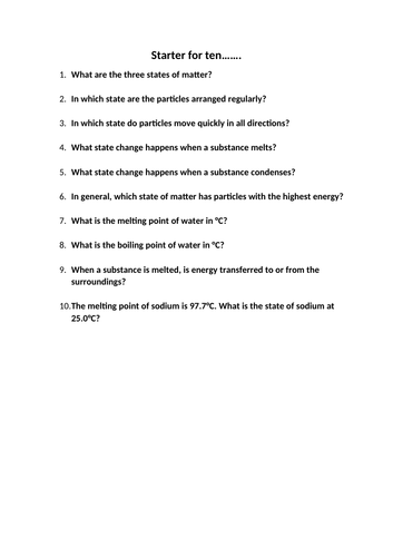 Starter for 10 ..... quick quiz questions for starters  CC 1 and 2