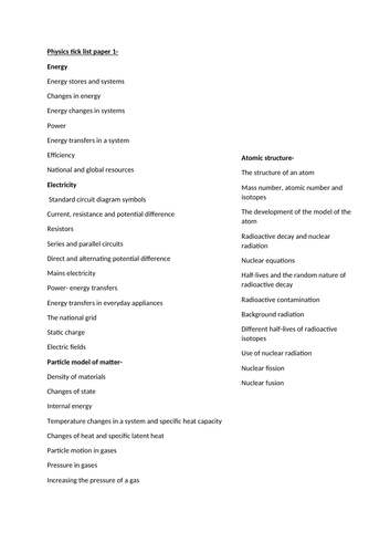 Physics tick list