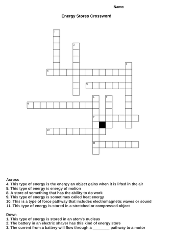 AQA GCSE Physics - Energy Stores Crossword Puzzle: Engaging Activity for KS4 Students