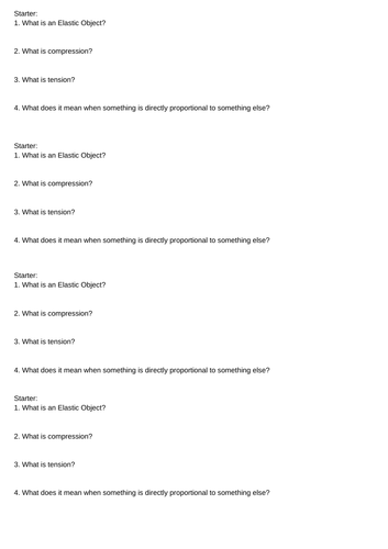 Hooke's Law Starter / Exit Ticket KS4 AQA Physics