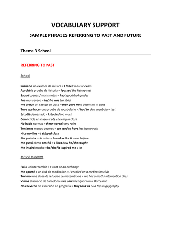 GCSE vocabulary support - School