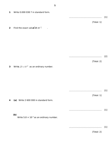IGCSE CIE 0580 indices worksheet