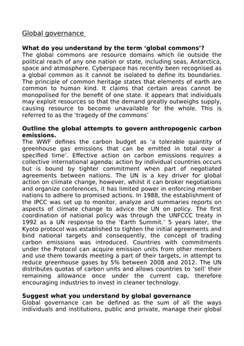 ALEVEL GEOG A* MODEL ANSWERS - GLOBAL GOVERNANCE