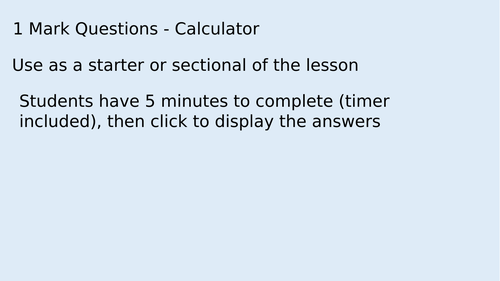 Foundation 1 Mark Calculator Questions With Timers - Edexcel 9-1 Maths