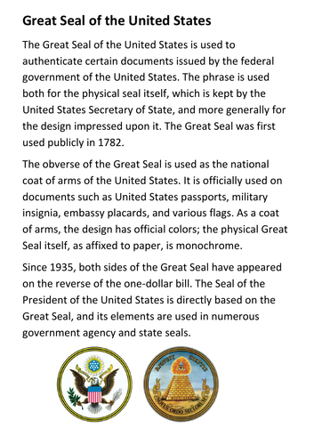 Great Seal of the United States Handout