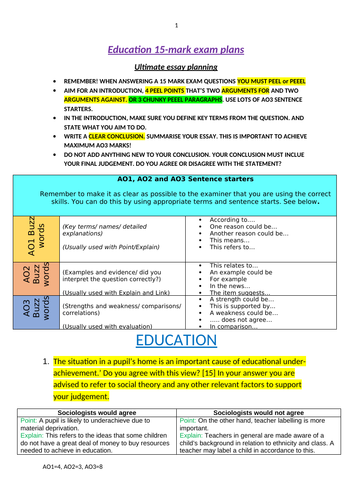 C1 Eduqas Education PEEL Essay Plans