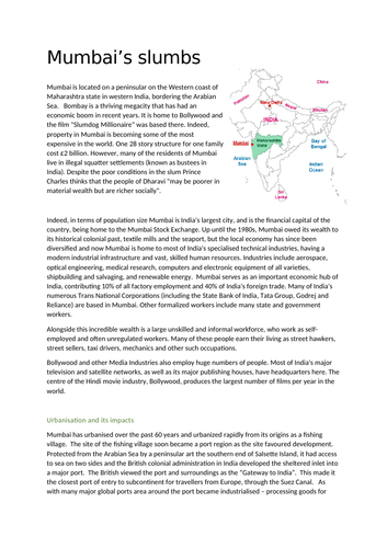 GCSE Geography Mumbai Slumbs Revision